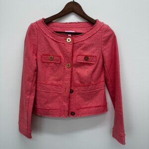 Lilly Pulitzer Pink Coral Tweed Fitted Office Siren Button Blazer Jacket XS